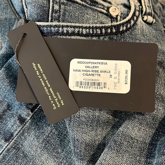 Rag & Bone Nina High Rise Ankle Cigarette Vallery Jeans Size 28 New with tags! - Picture 6 of 16